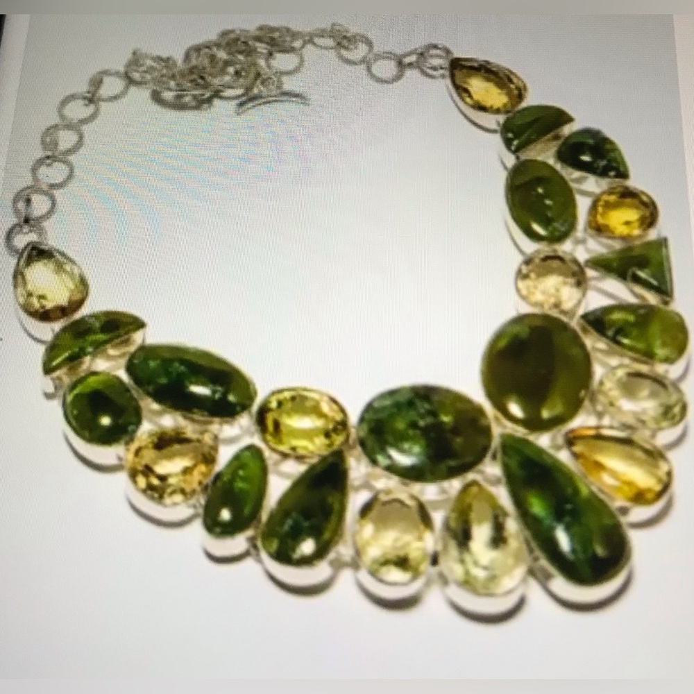 Nephite Jade Citrine Stamped 925 Sterling Silver Necklace